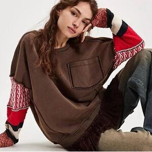 Free People Stevie Pullover in Chocolate Combo Size XL